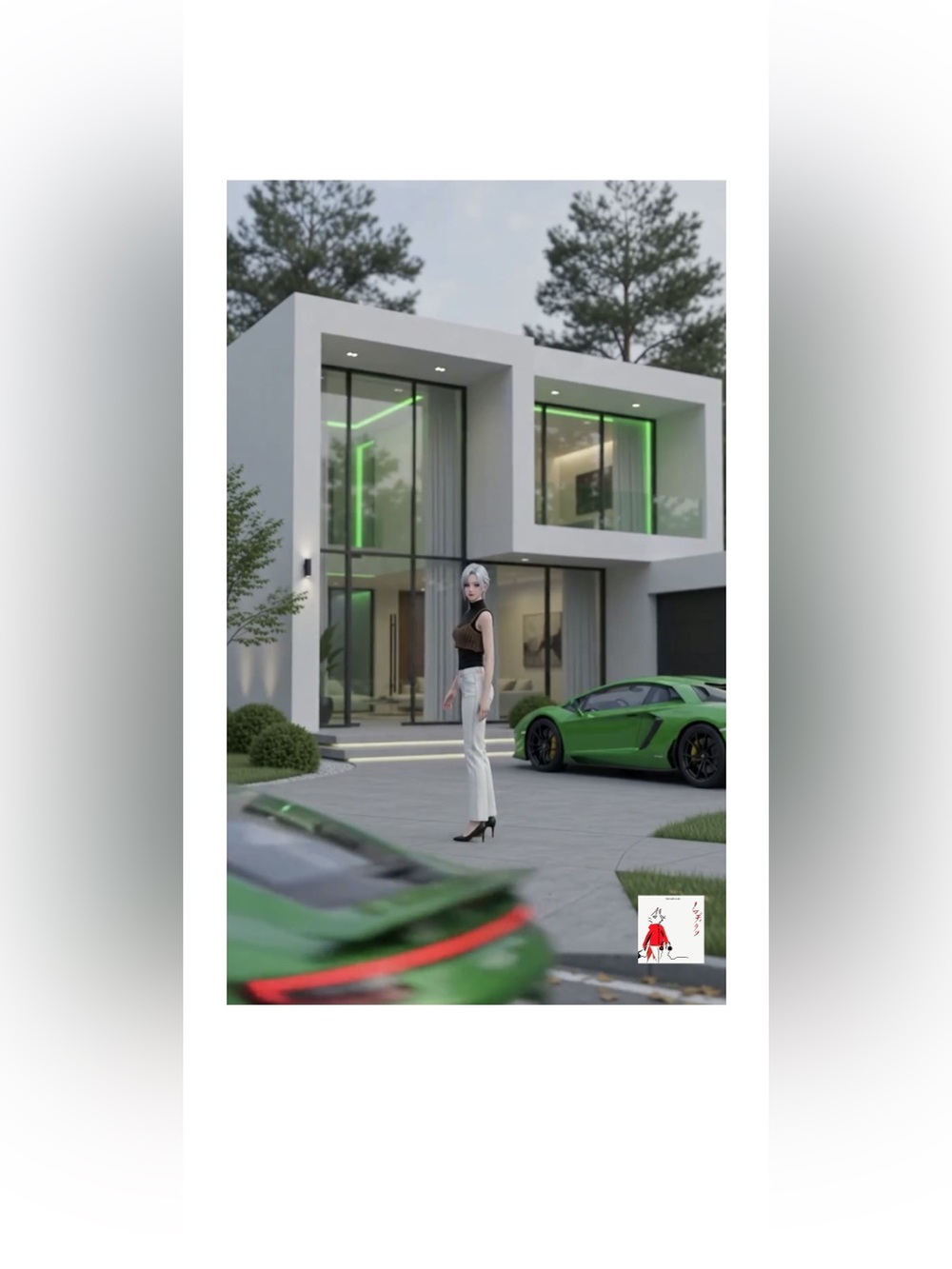 Modern Green Accent Architectural Art Print — Minimal Exterior Scene